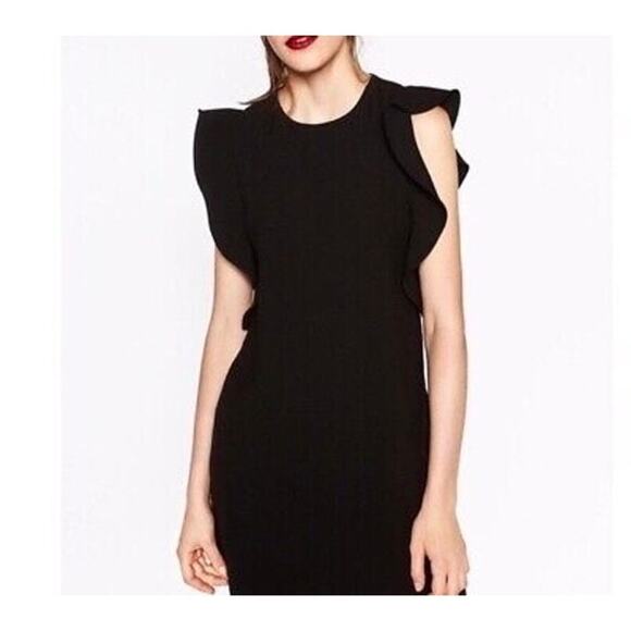 Zara Flutter Sleeves Dress Mini Straight Silhouette Scoop Neck Black Size Medium - Picture 2 of 9